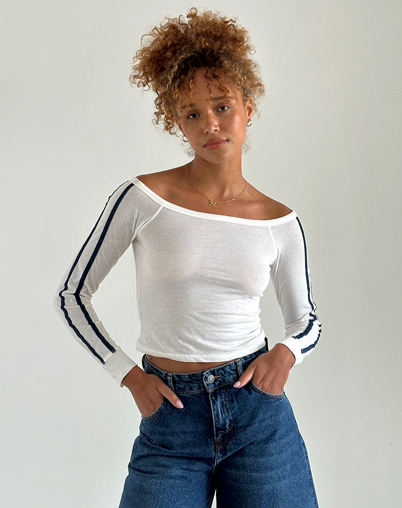 Gavya Long Sleeve Top in Off White with Navy Stripe