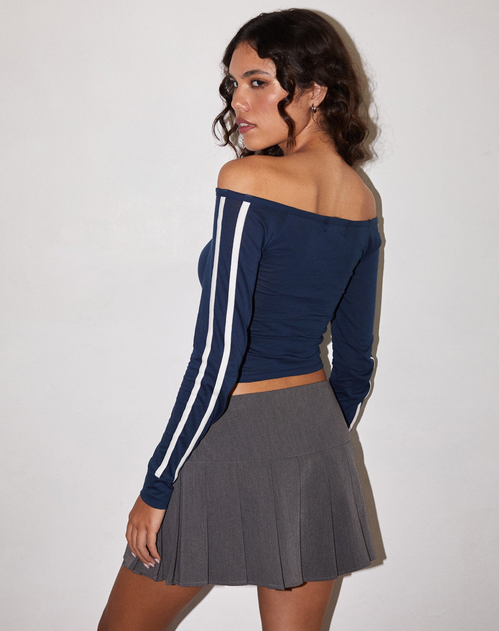 Image of Gavya Long Sleeve Top in Navy with White Piping