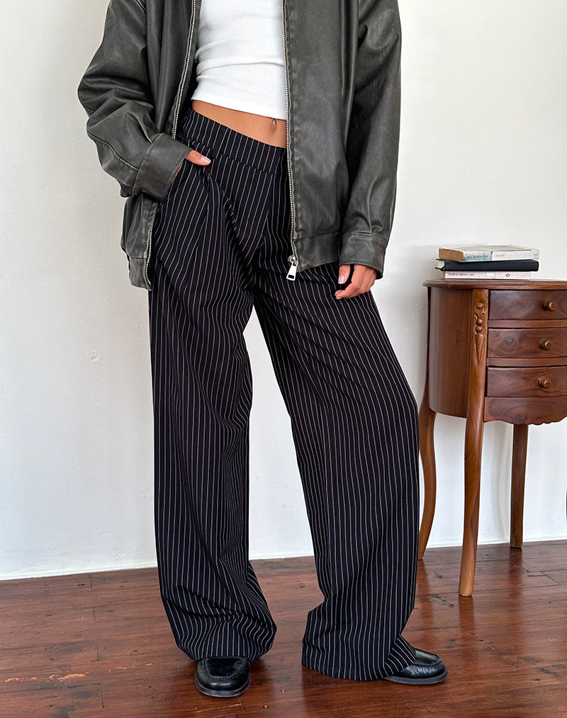 Hondra Trousers in Pinstripe Black