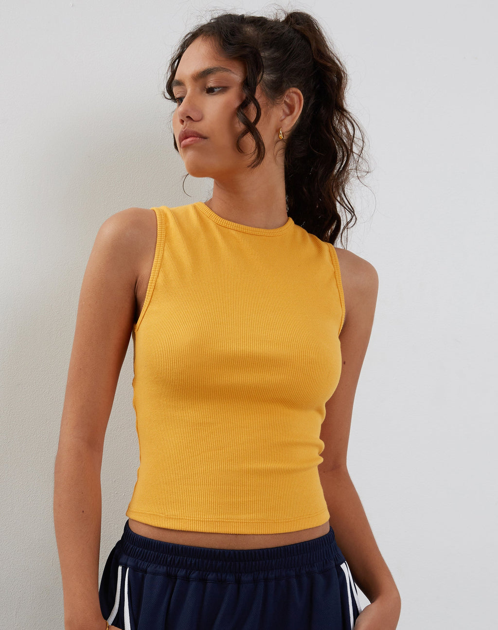 Gelsho Open Back Tank Top in Faded Orange Rib