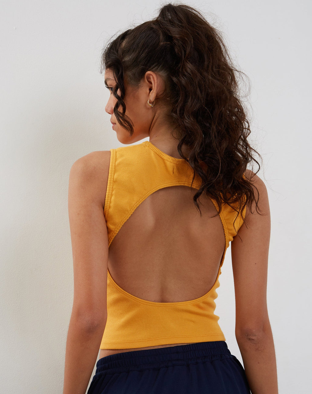 Gelsho Open Back Tank Top in Faded Orange Rib