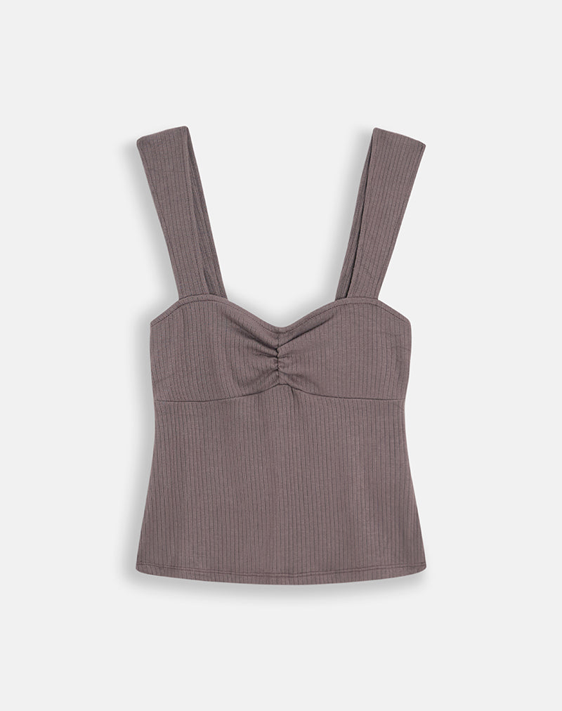 Image of Gincu Ruched Top in Thick Ribbed Coffee Quartz
