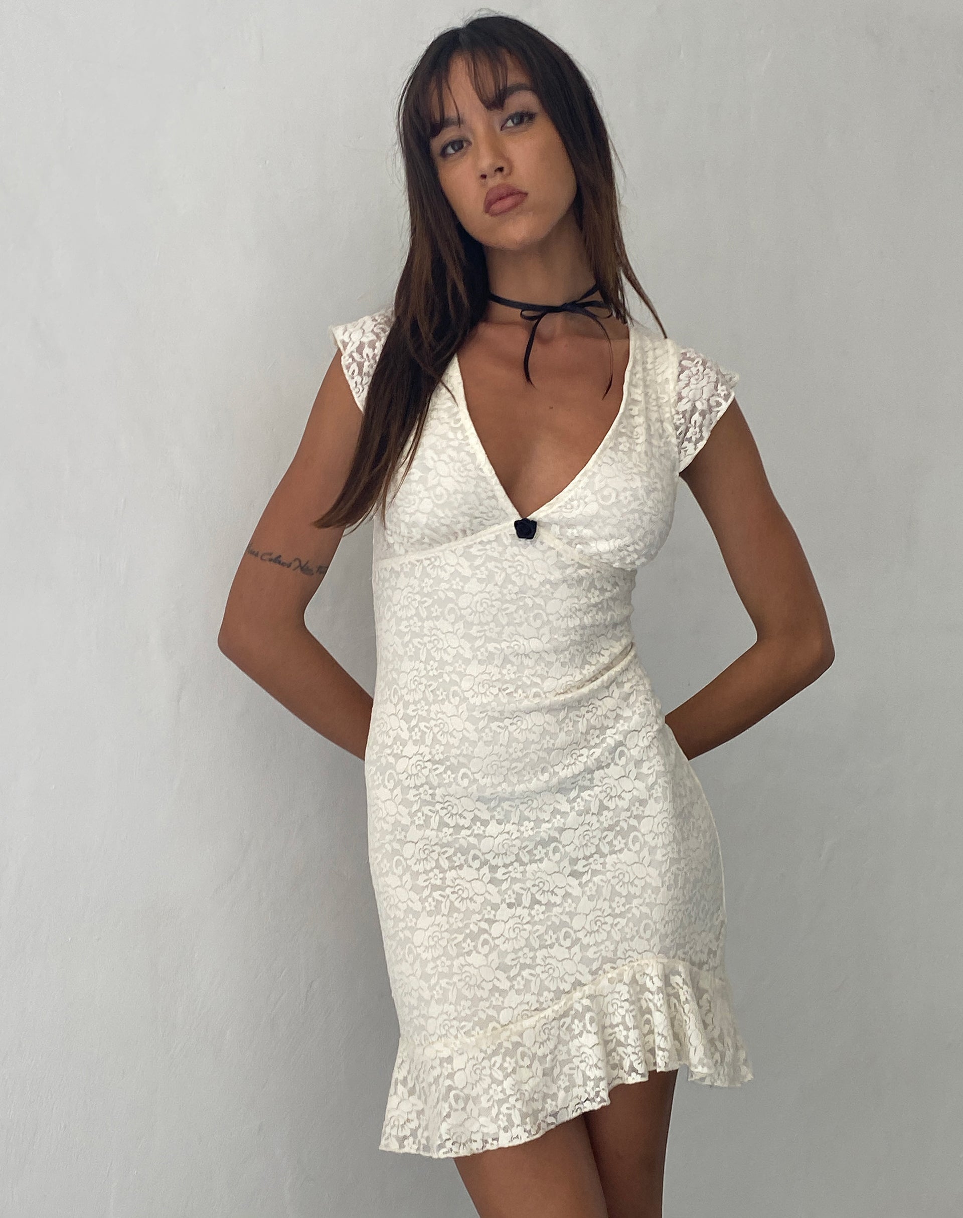 Ivory Lace Frill Hem Mini Dress Ginevra motelrocks com us