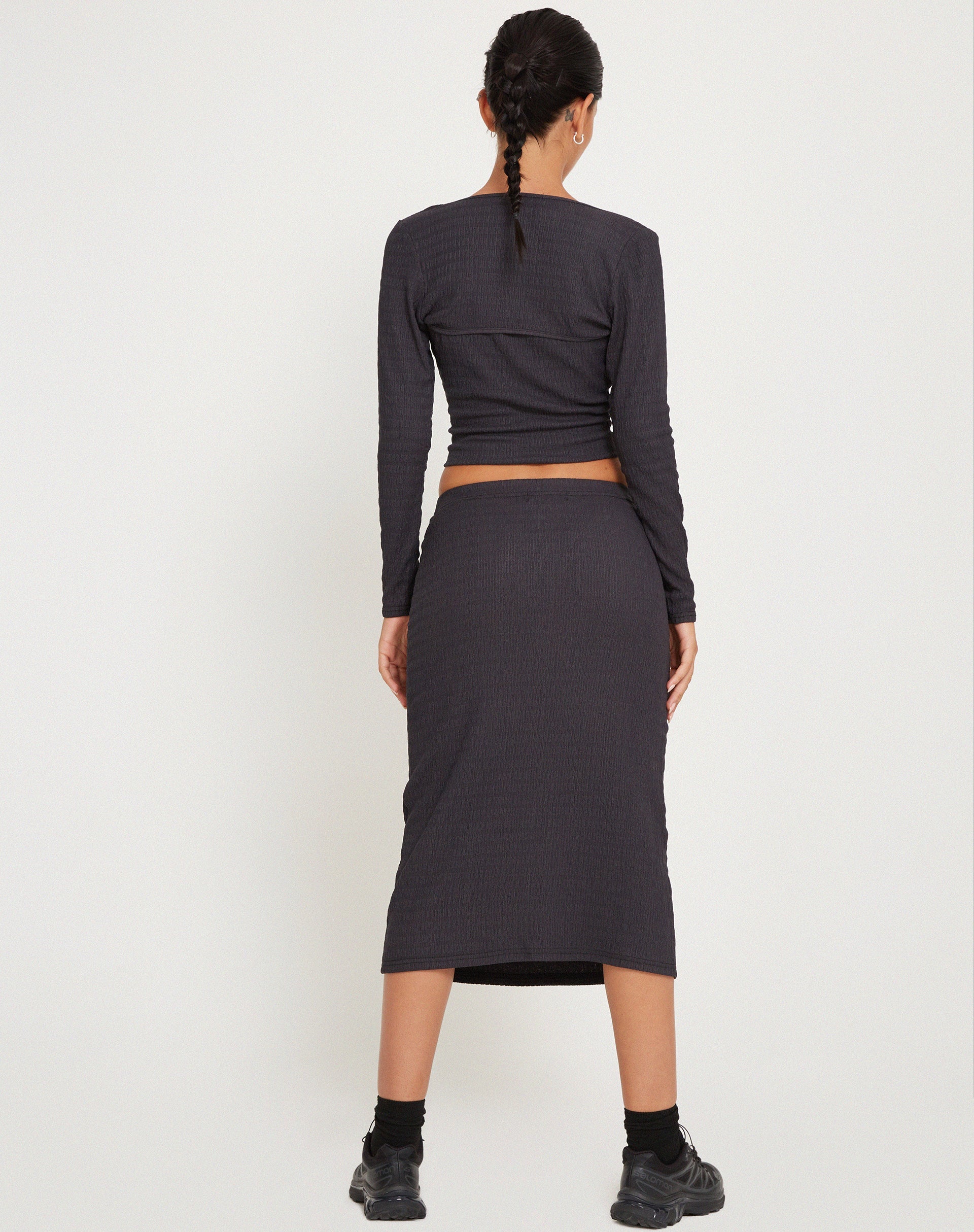 image of Hadley Midi Skirt in Crinkle Charcoal