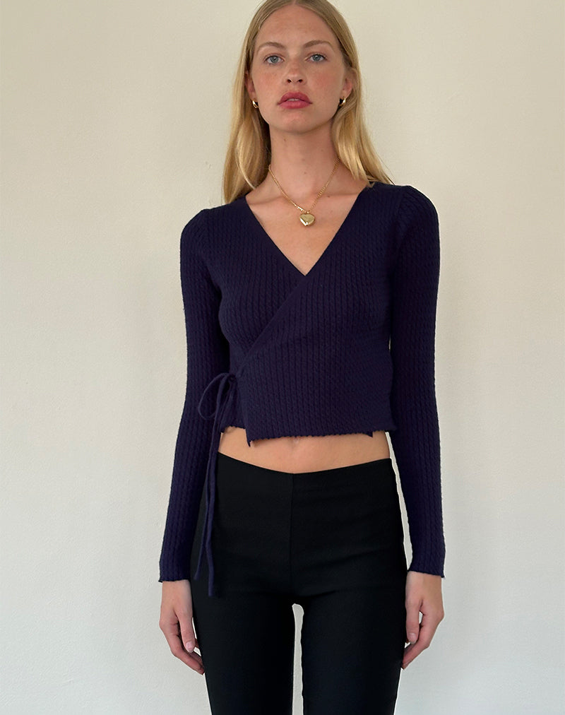 Image of Gisela Knitted Wrap Cardigan in Midnight Blue