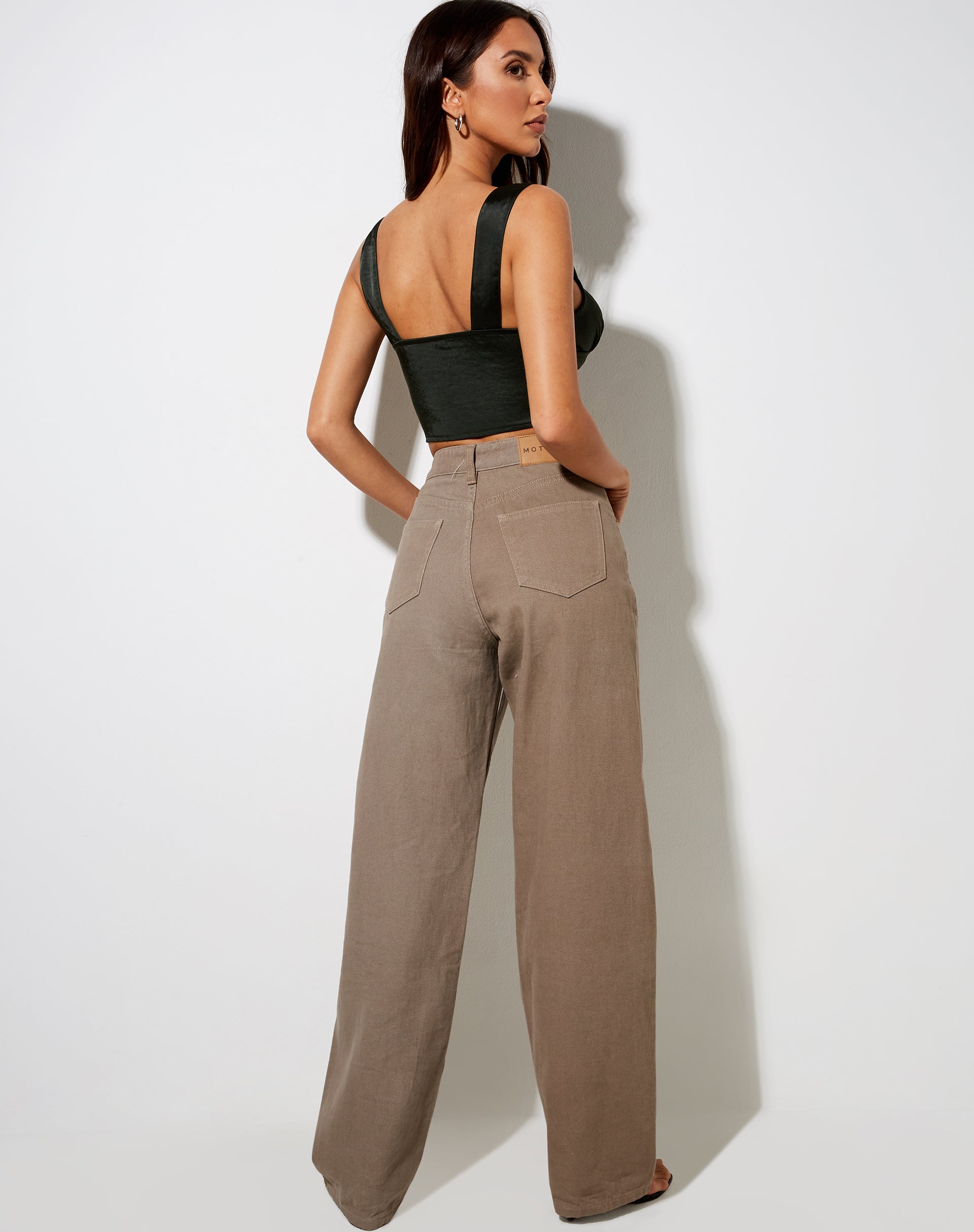 Image of Gladis Crop Top in Satin Dark Khaki