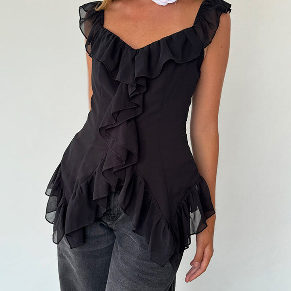 Black Ruffle Cami Top | Glaiza – motelrocks-com-us