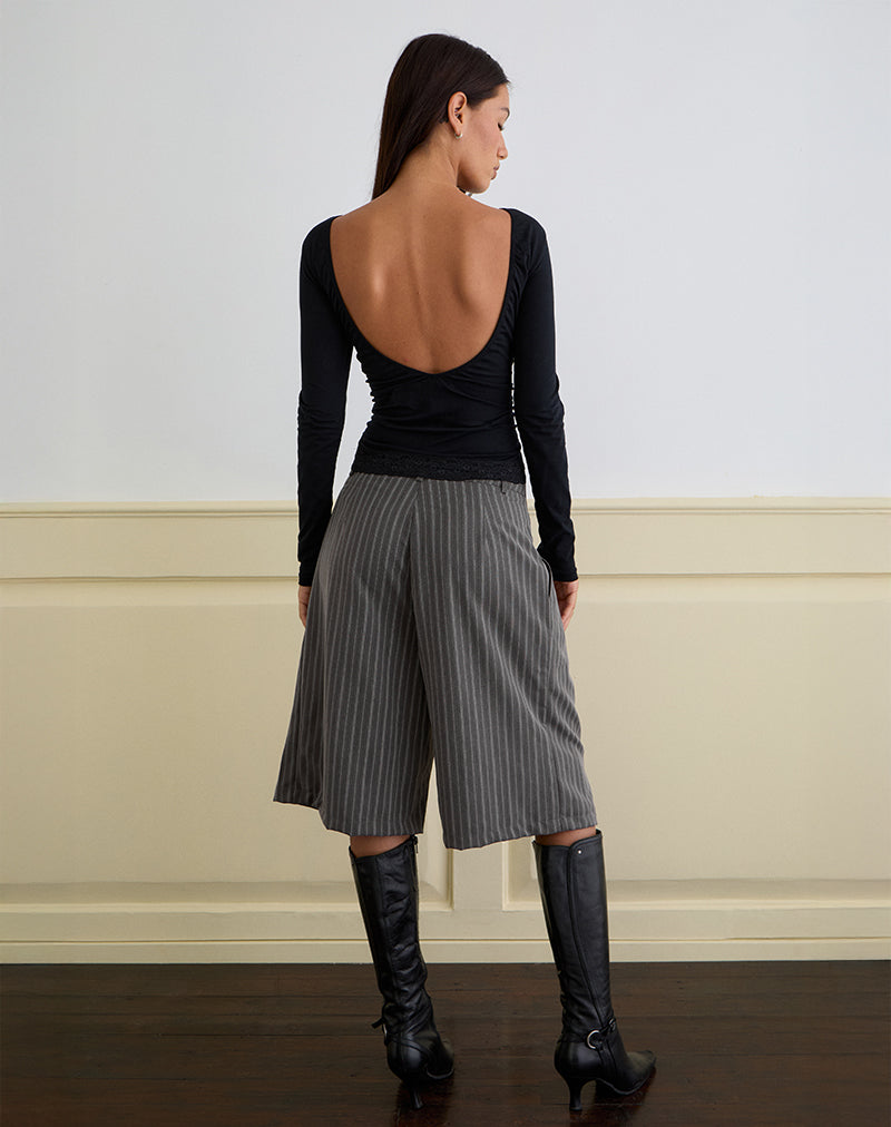 Image of Asha Short in Pinstripe Charcoal