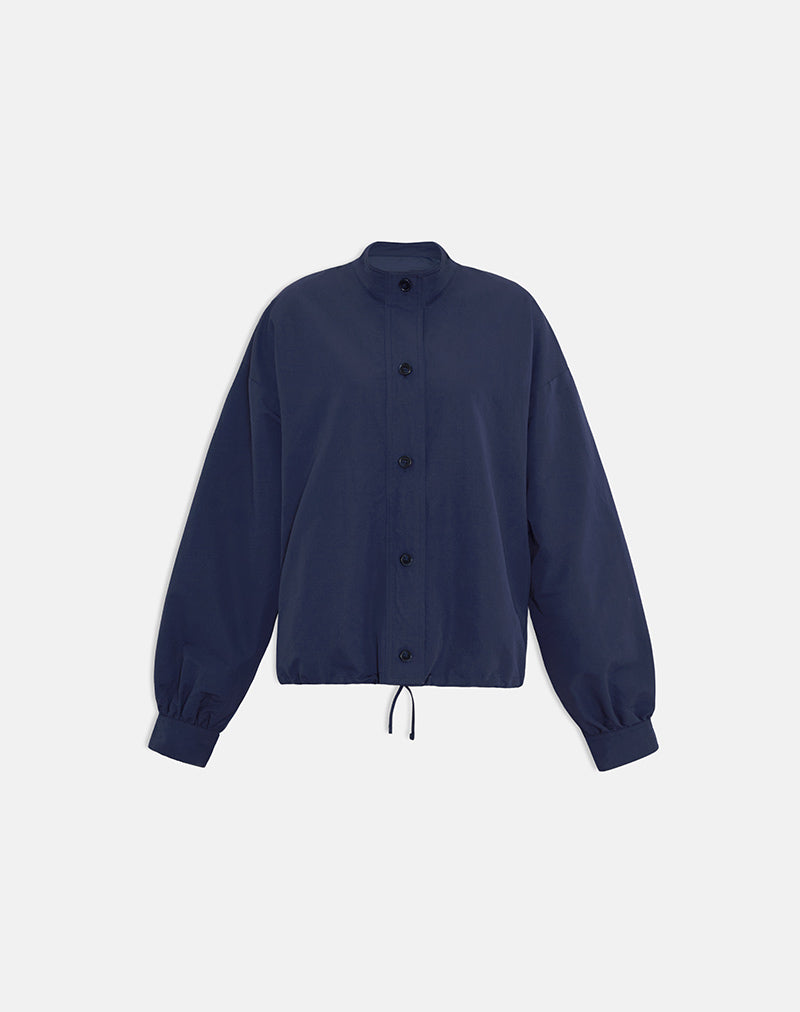Navy Blue High Neck Long Sleeve Jacket | Gopala – motelrocks-com-us