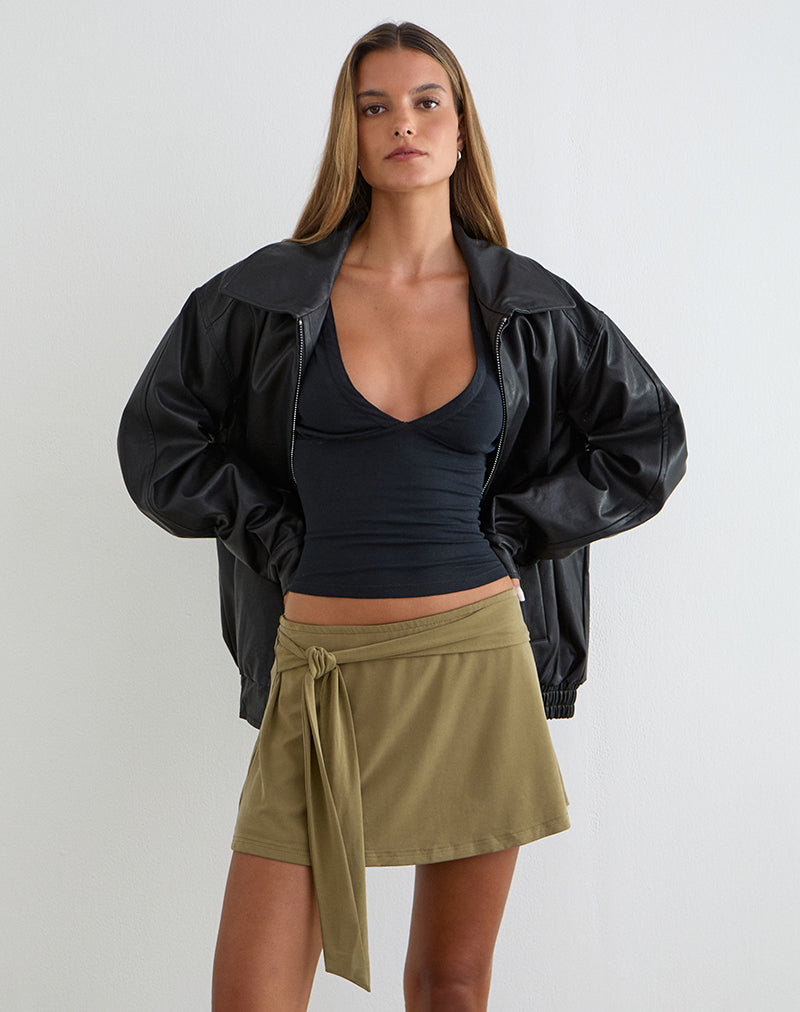 Image of Grecia Tie Mini Skirt in Cupro Khaki