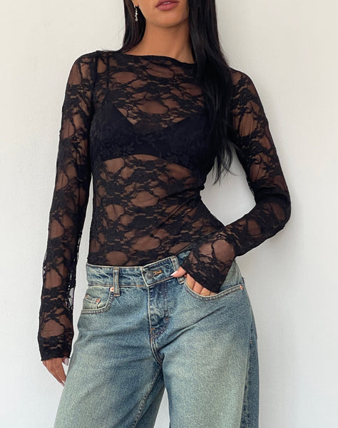 Lubica Long Sleeve Top in Lace Black