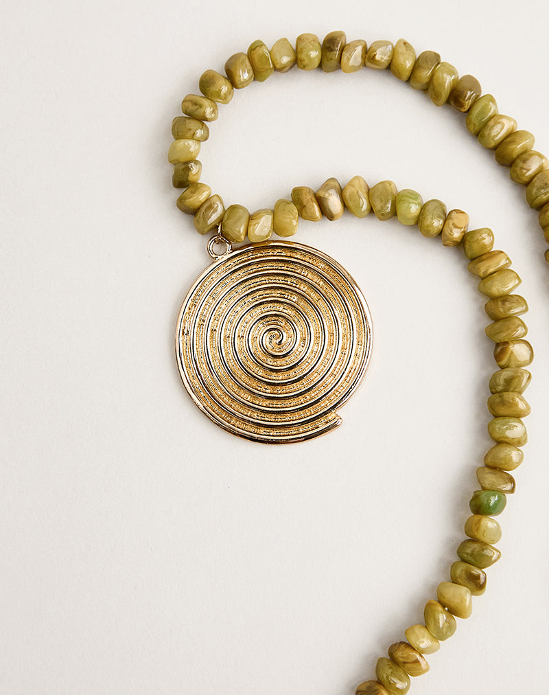 Image of Green Bead Necklace with Gold Pendant