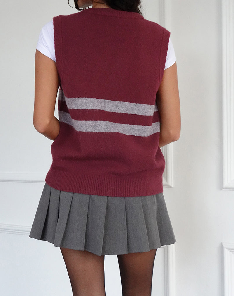 Image of Guria Vest in Maroon Red with Grey Stripe