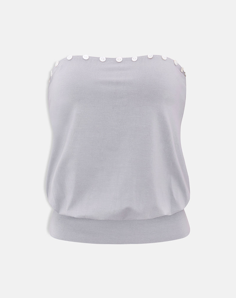 Image of Hagar Top in Lilac Grey with Pearl Button Trim