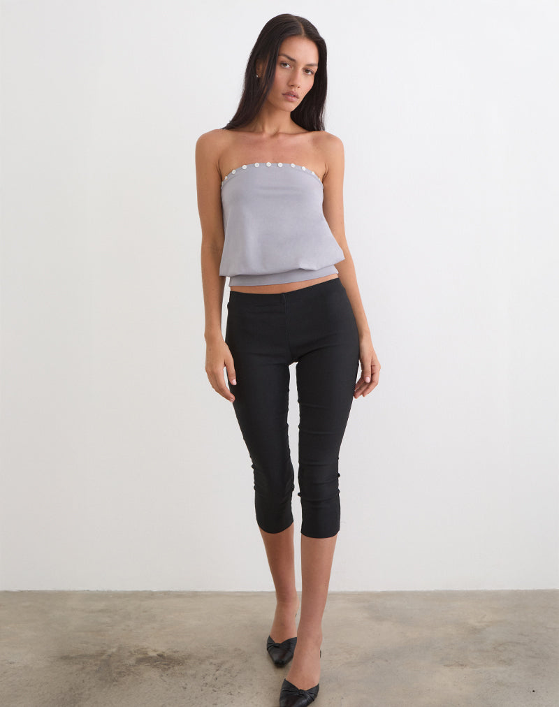 Hagar Top in Lilac Grey with Pearl Button Trim