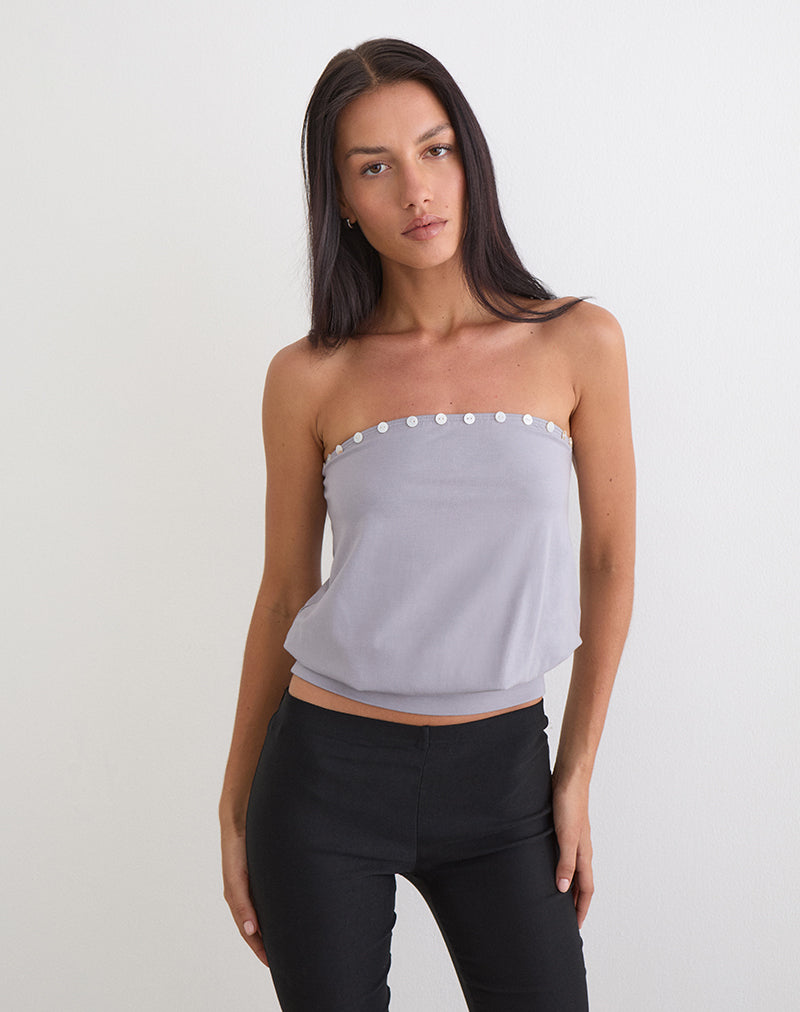 Image of Hagar Top in Lilac Grey with Pearl Button Trim