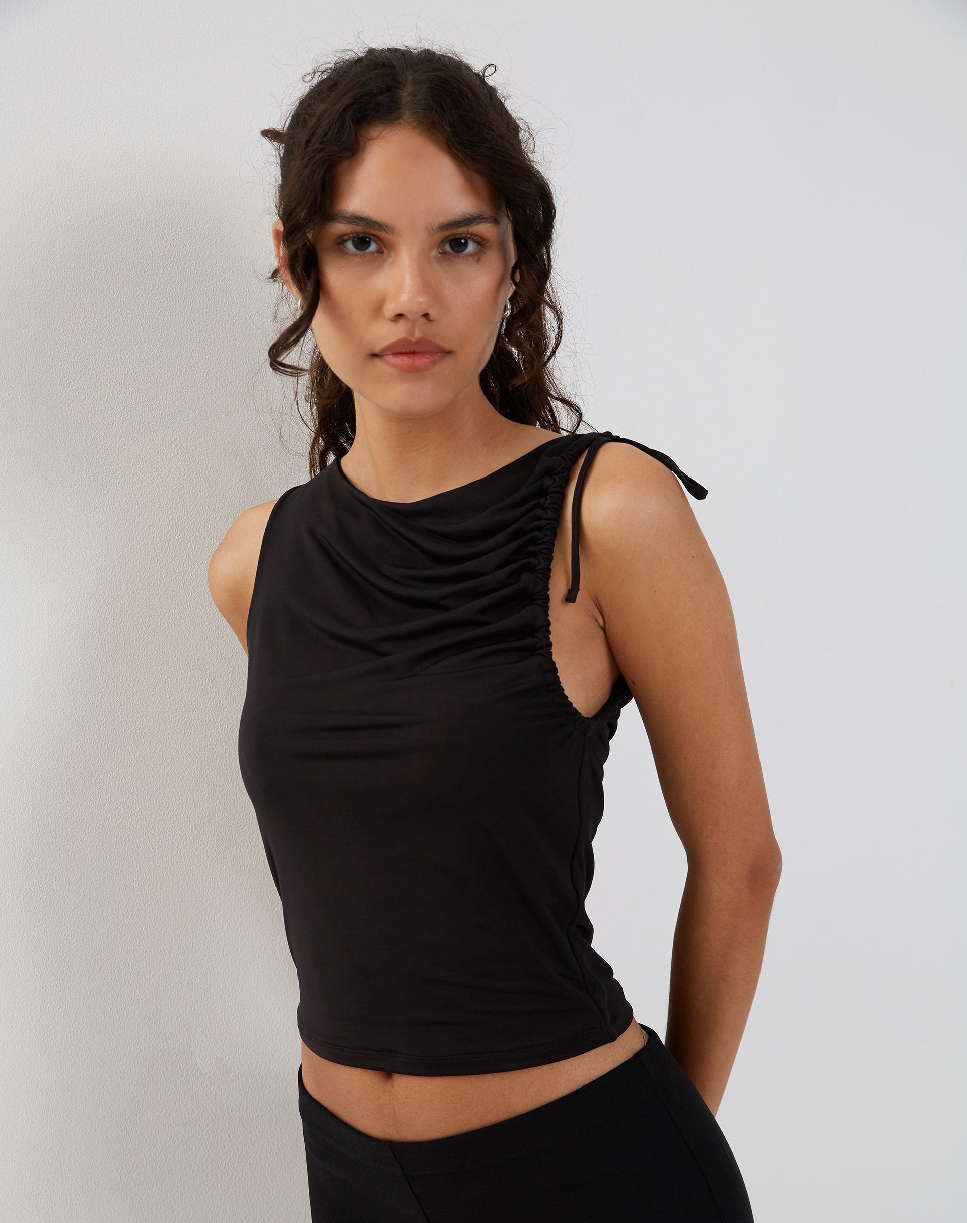 Black Ribbed Jersey Vest Top  Jastio – motelrocks-com-us