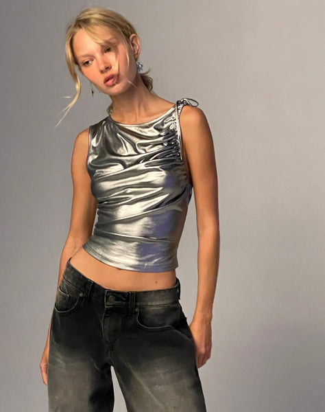 Halston Heritage Metallic Cami in Silver