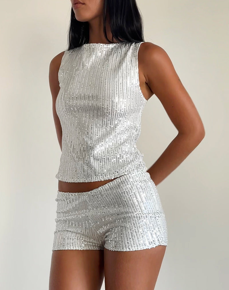 Silver Chrome Drape Mini Sequin Top | Hala – motelrocks-com-us