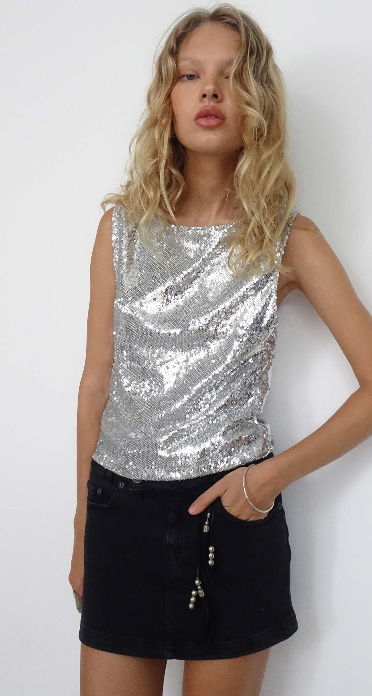 Silver Halo Sequin V-Neck