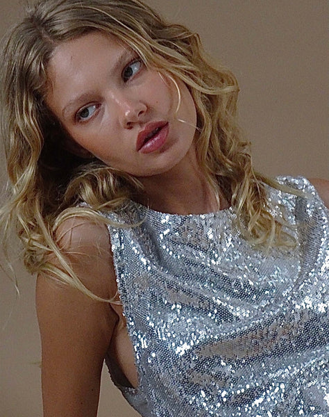 Silver Sequin Skirt with Denim