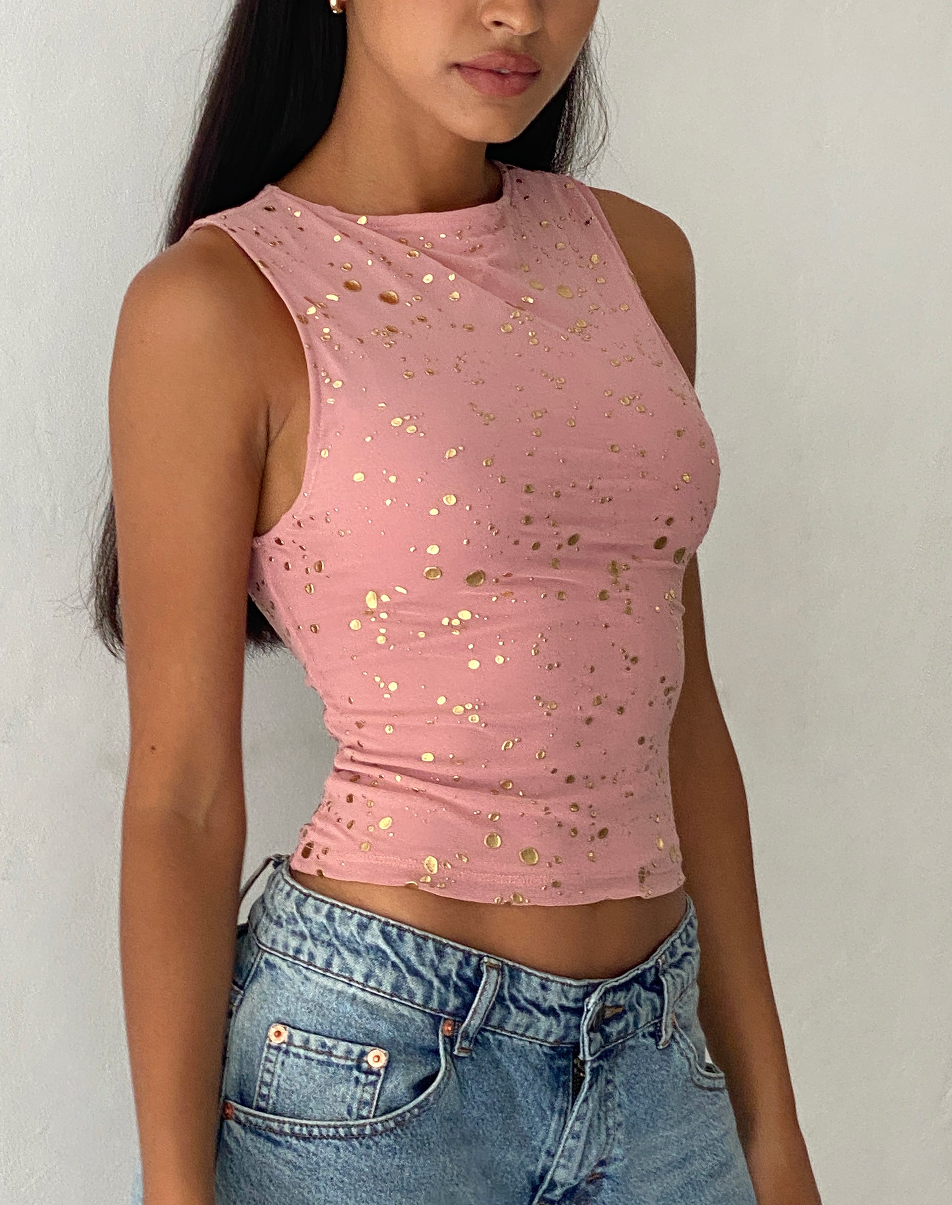Image of Hala Vest Top in Pink with Rose Gold Foil