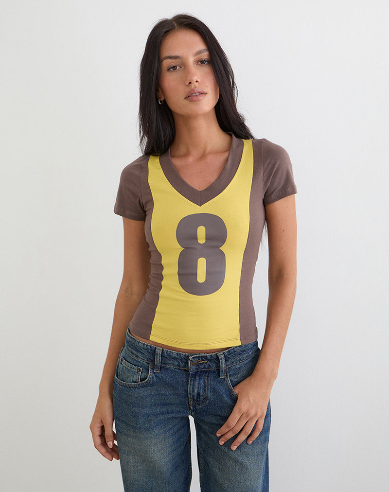 Haloda V Neck Top in Sunflower Coffee Quartz Combination