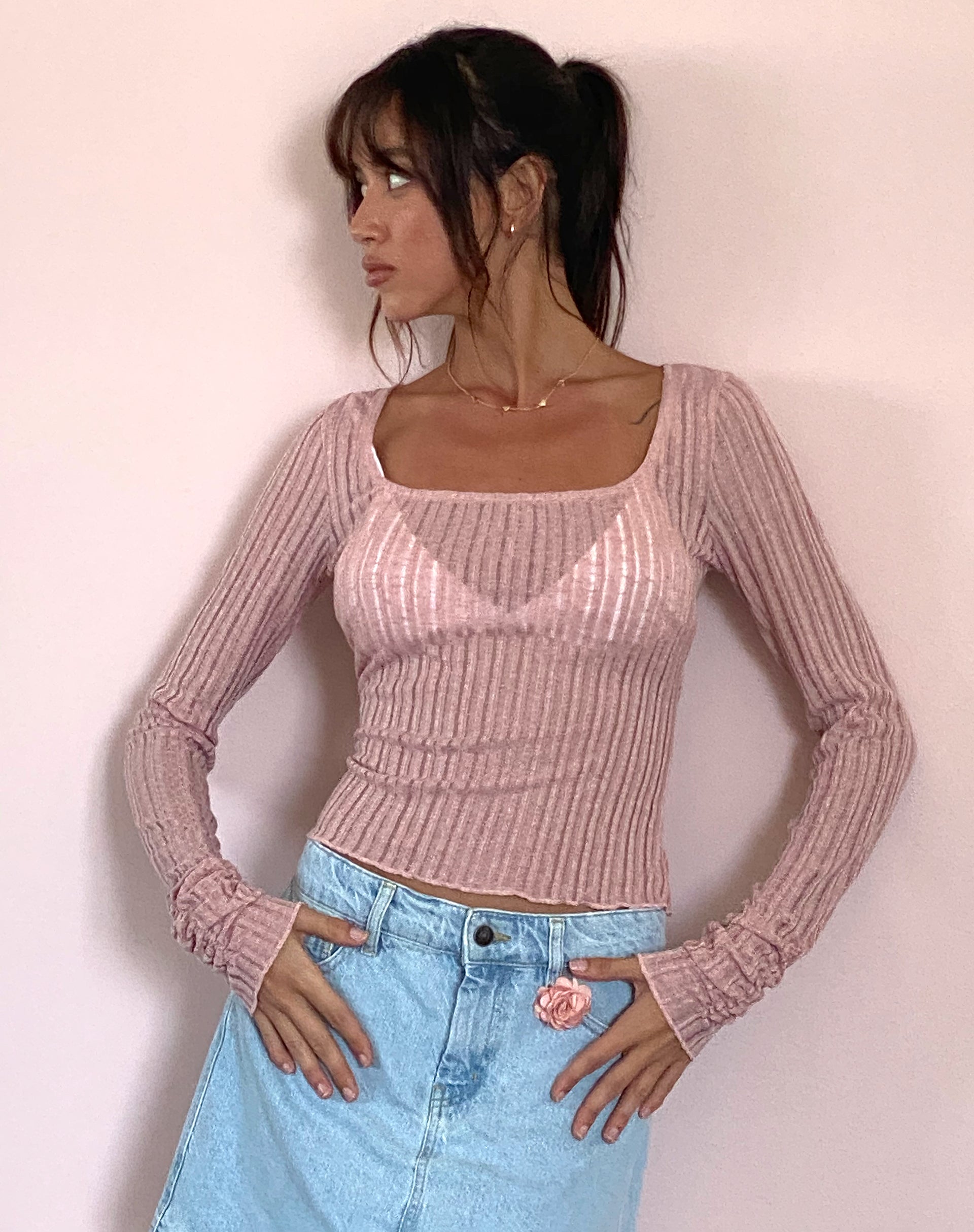 Pink Knitted Extra Long Sleeve Top | Halsey – motelrocks-com-us