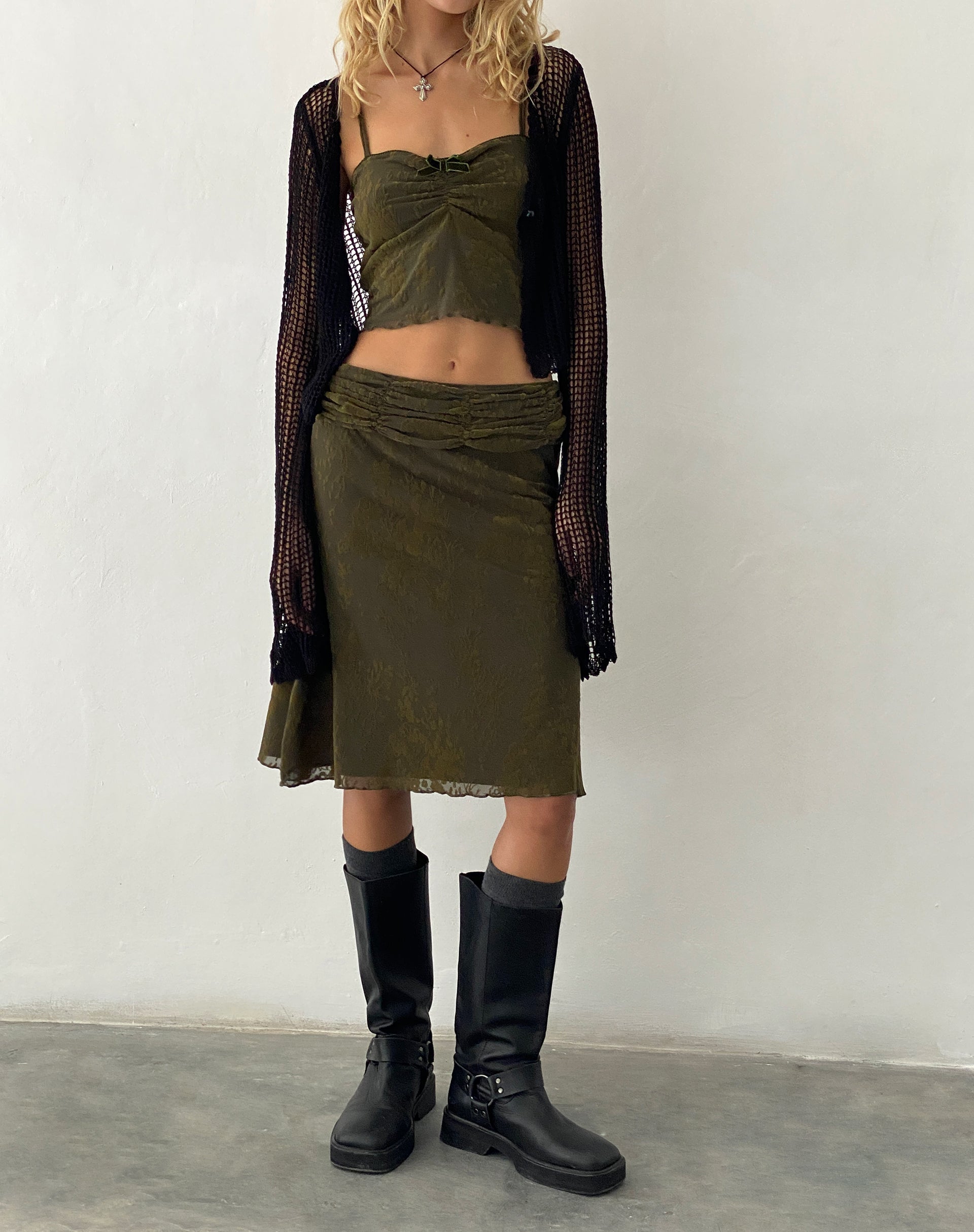Image of Erato Midi Skirt in Abstract Botanic Dark Olive