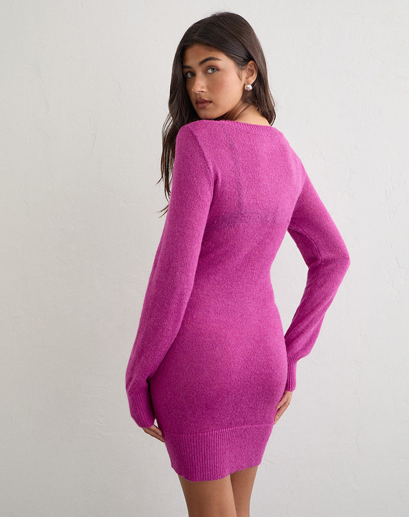 Image of Haniko Mini Dress in Sheer Knit Fuchsia