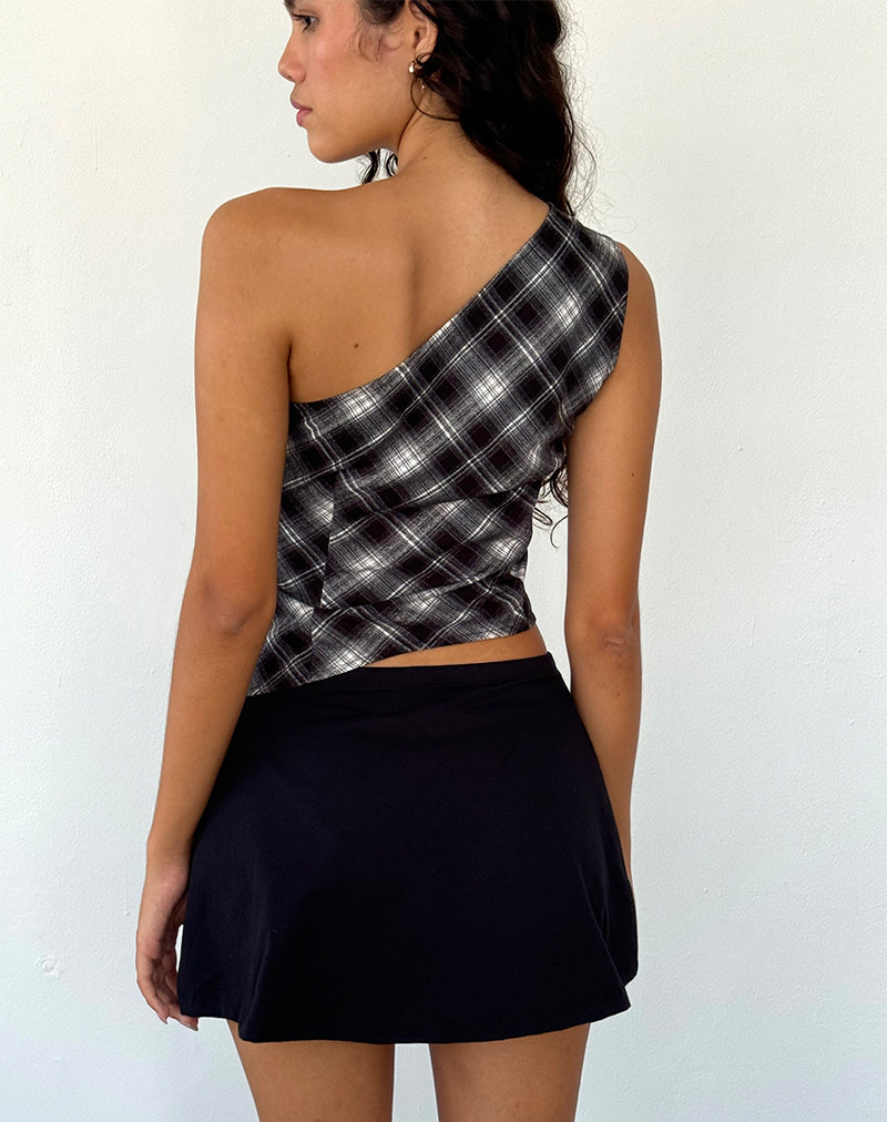 Image of Harini One Shoulder Top in Black White Check