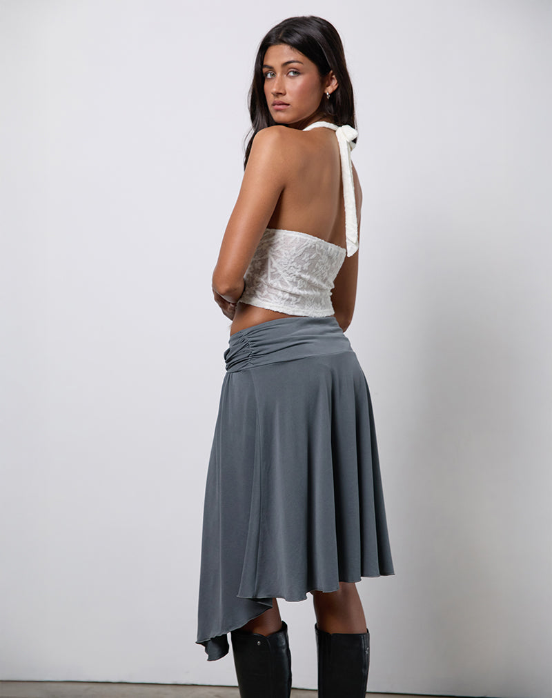 Image of Harlan Asymmetric Midi Skirt in Cupro Grey