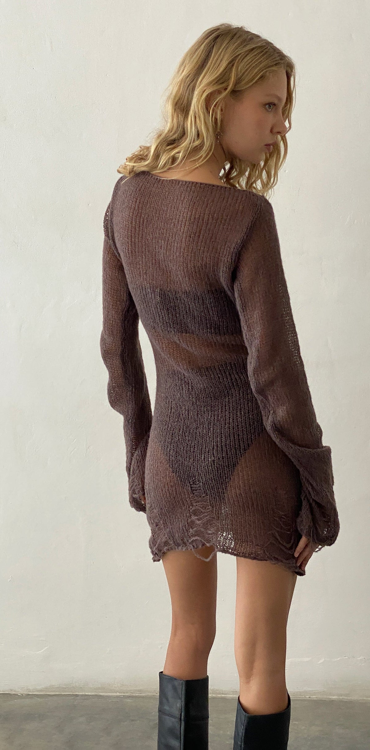 Maroon Distressed Knitted Mini Dress Harper motelrocks com us