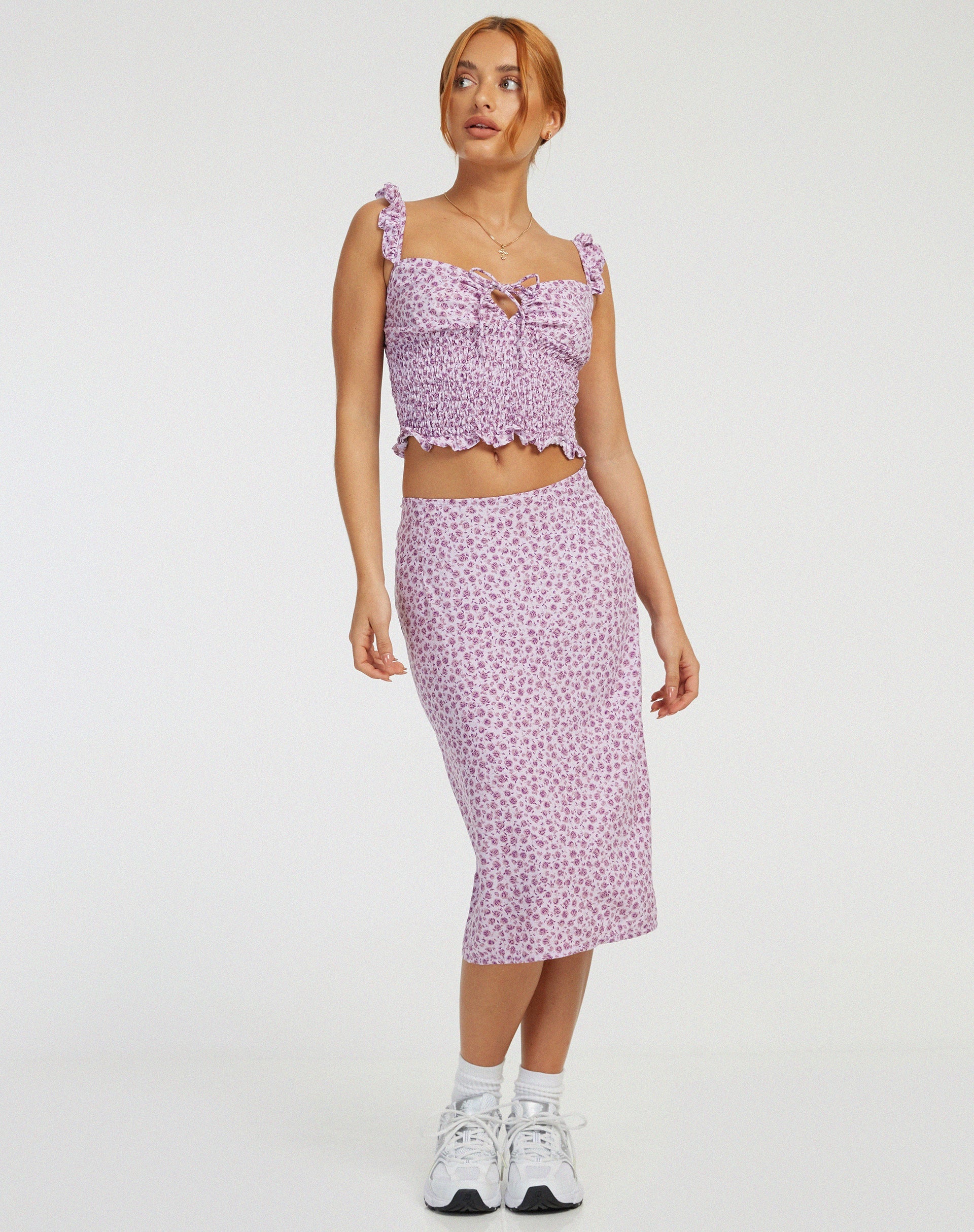 Image of Harriet Midi Skirt in Ditsy Rose Lilac