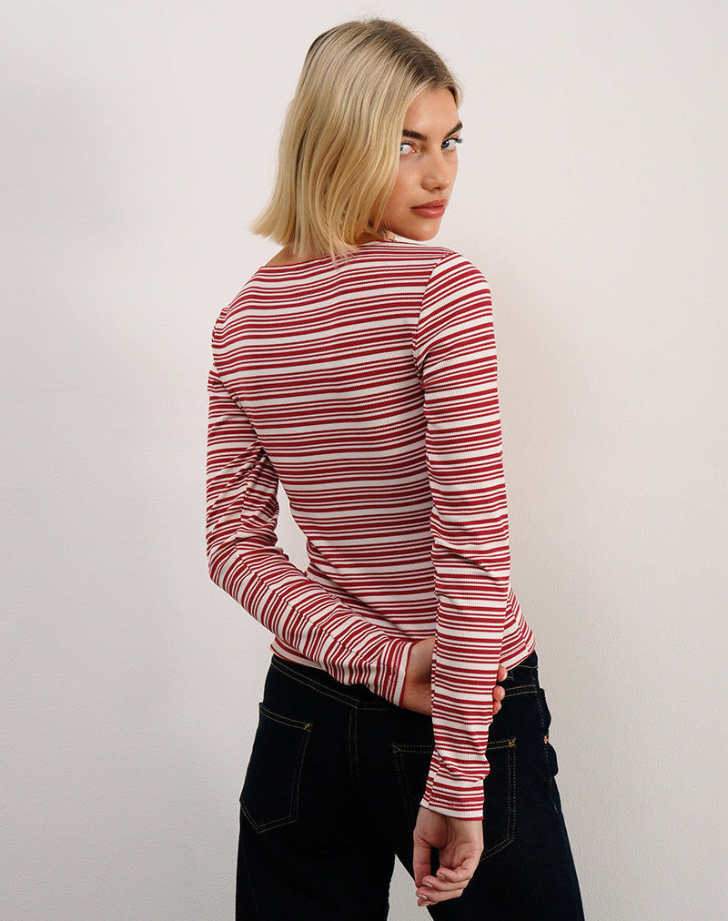 Image of Haruka Top in Stripe Red and White