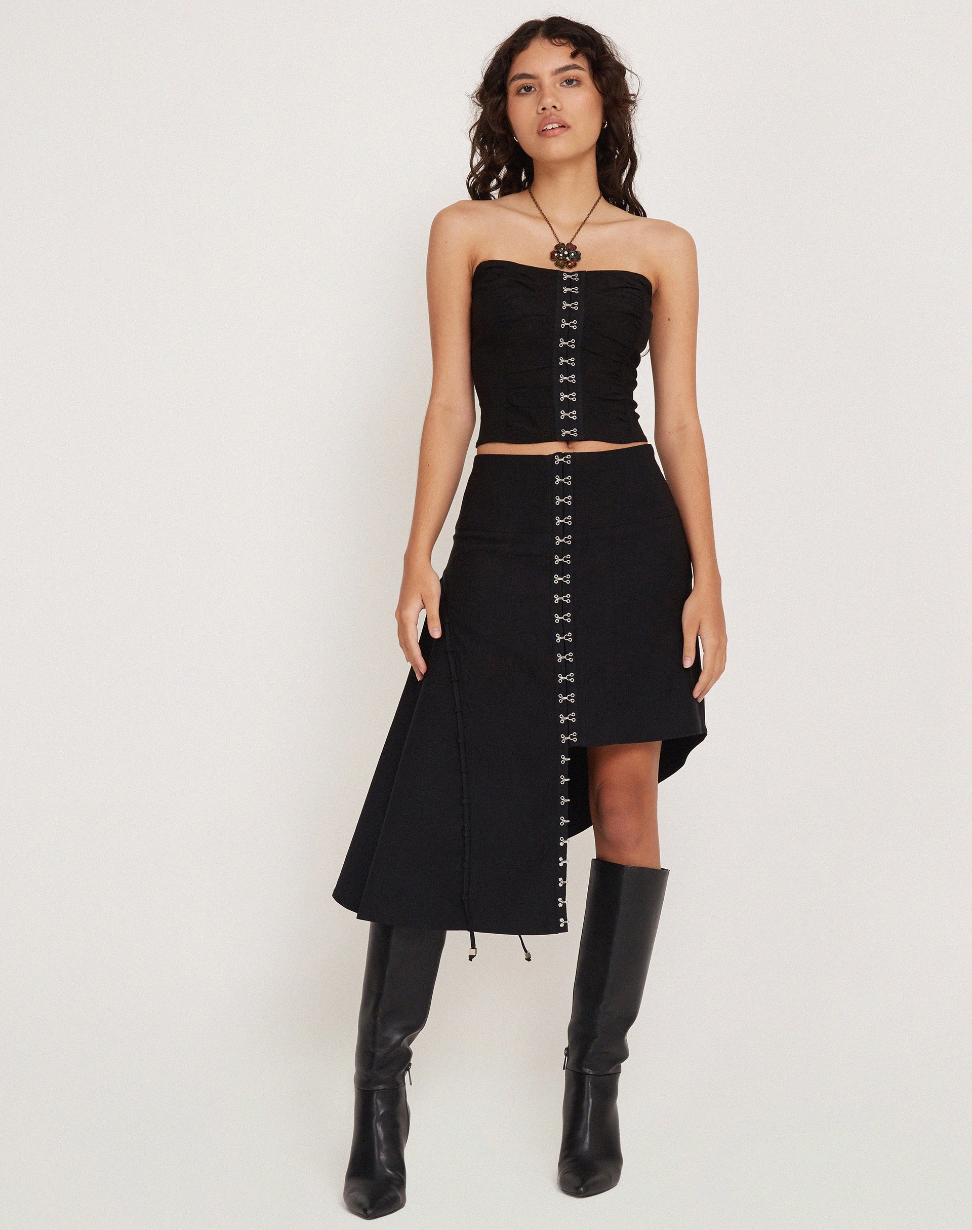 Black Asymmetrical Midi Skirt | Carlisia – motelrocks-com-us