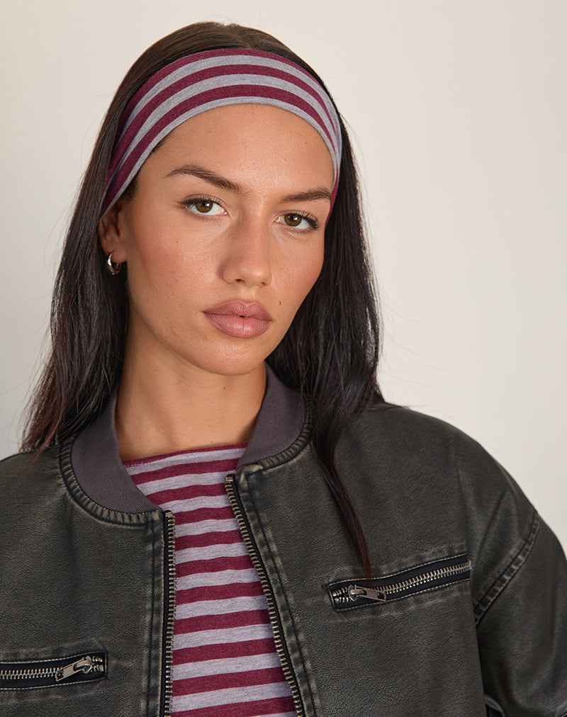 Headband in Burgundy and Grey Stripe