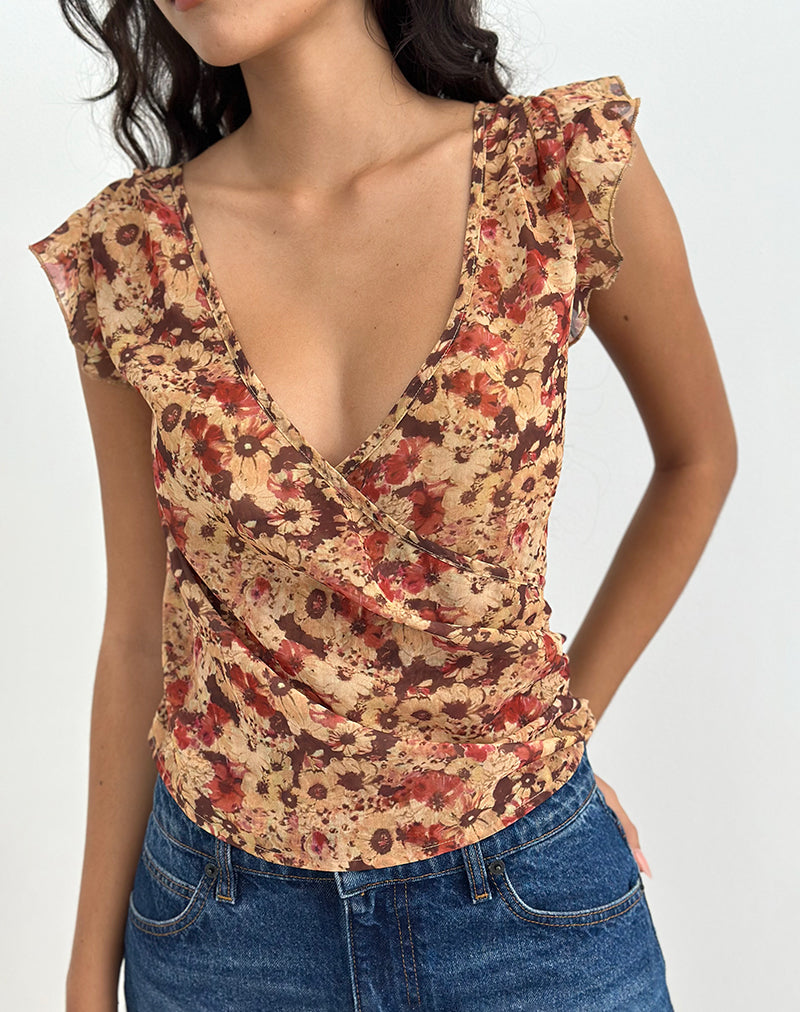 Image of Heidi Wrap Top in Chiffon Rusty Flower