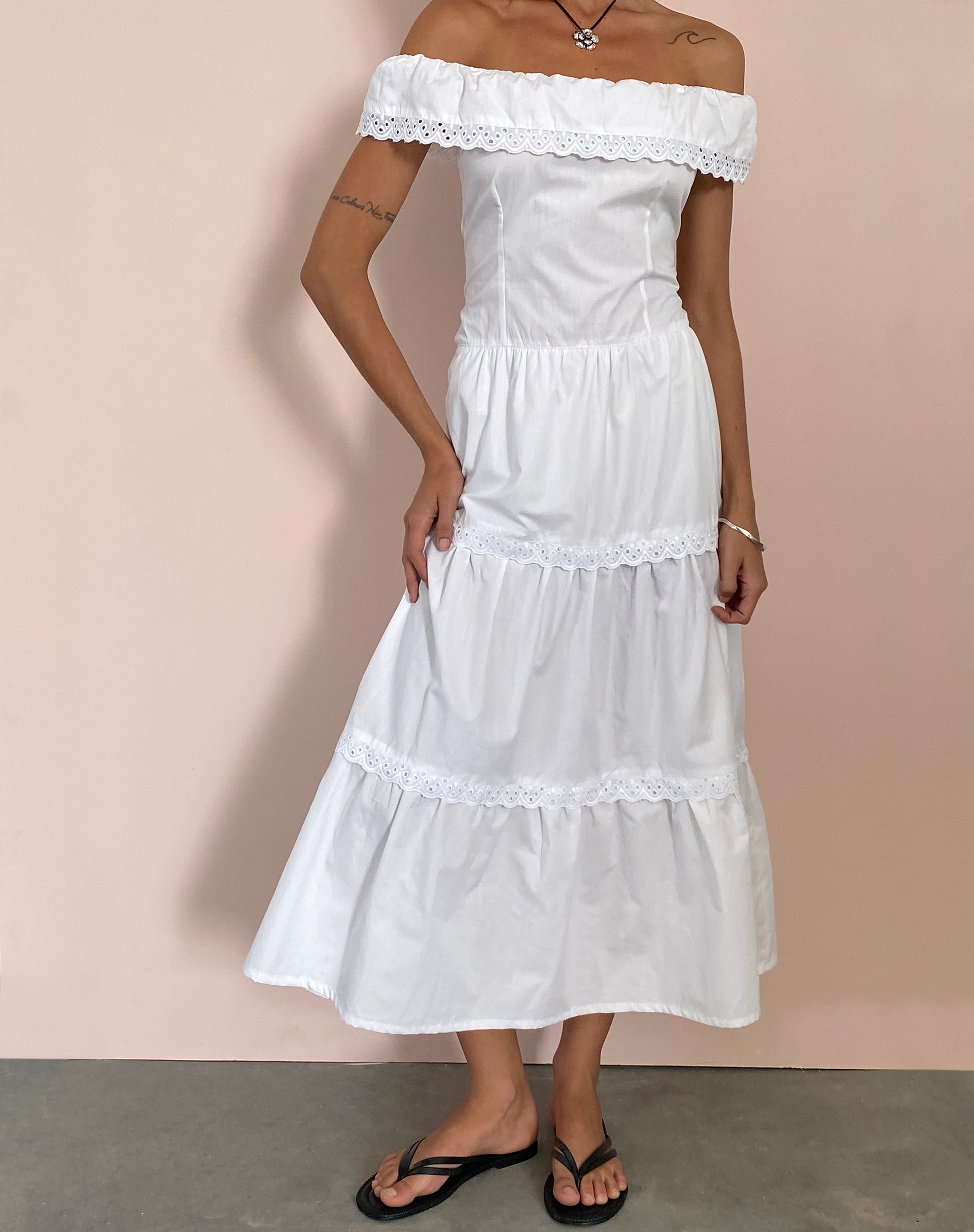 bardot tiered maxi dress Women's Plus Cream Linen Look Bardot Tiered Maxi Dress