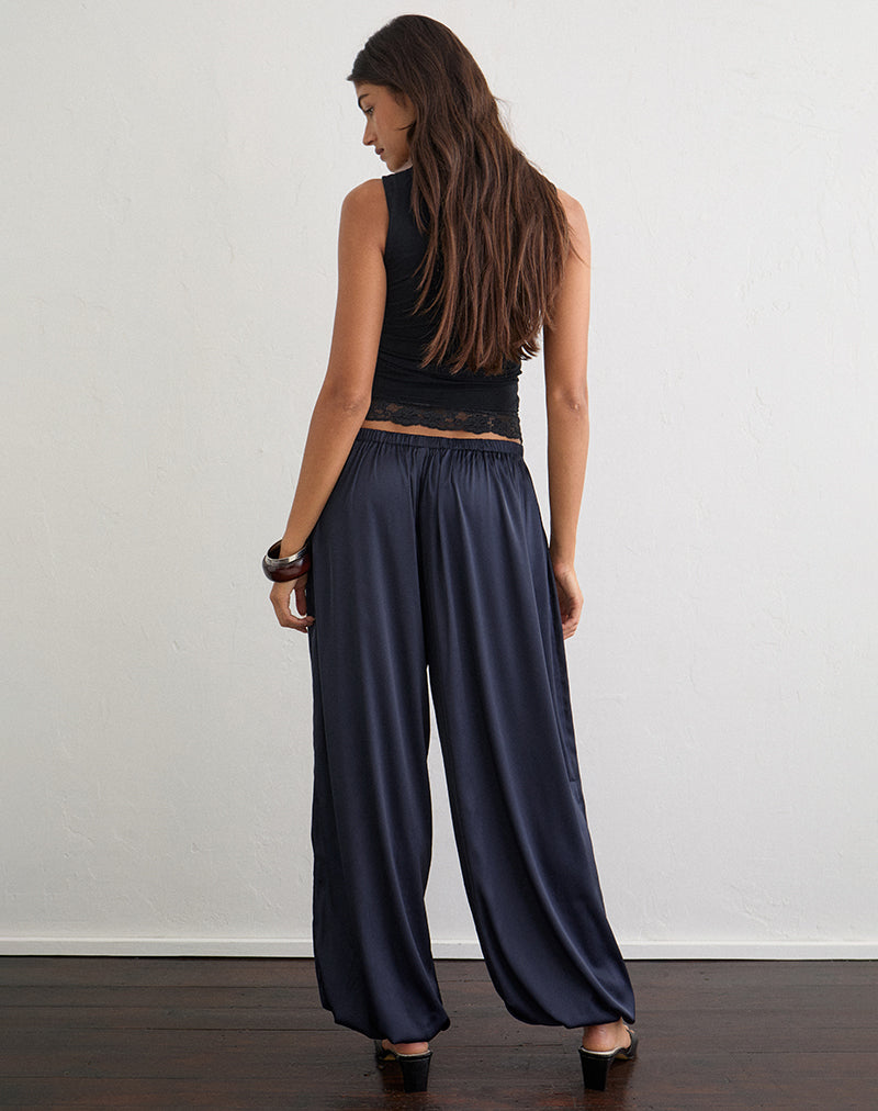 Image of Hestama Balloon Trouser in Satin Navy
