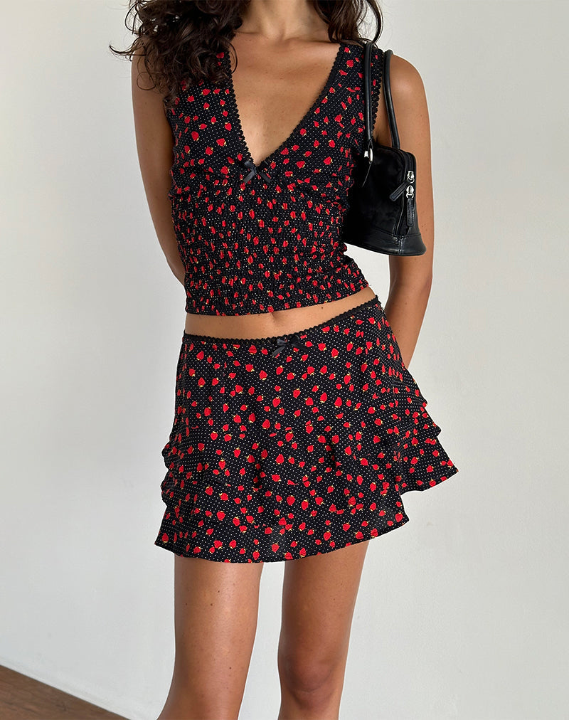Strawberry Polka Black Mini Skirt | Camigi – motelrocks-com-us