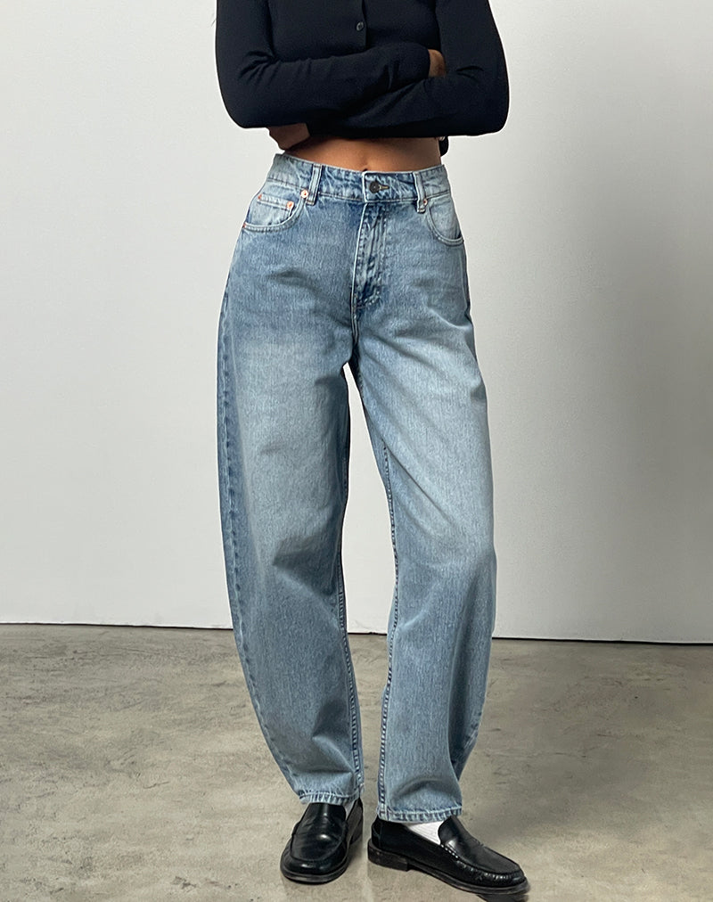 Image of High Rise Barrel Jean in Bleu