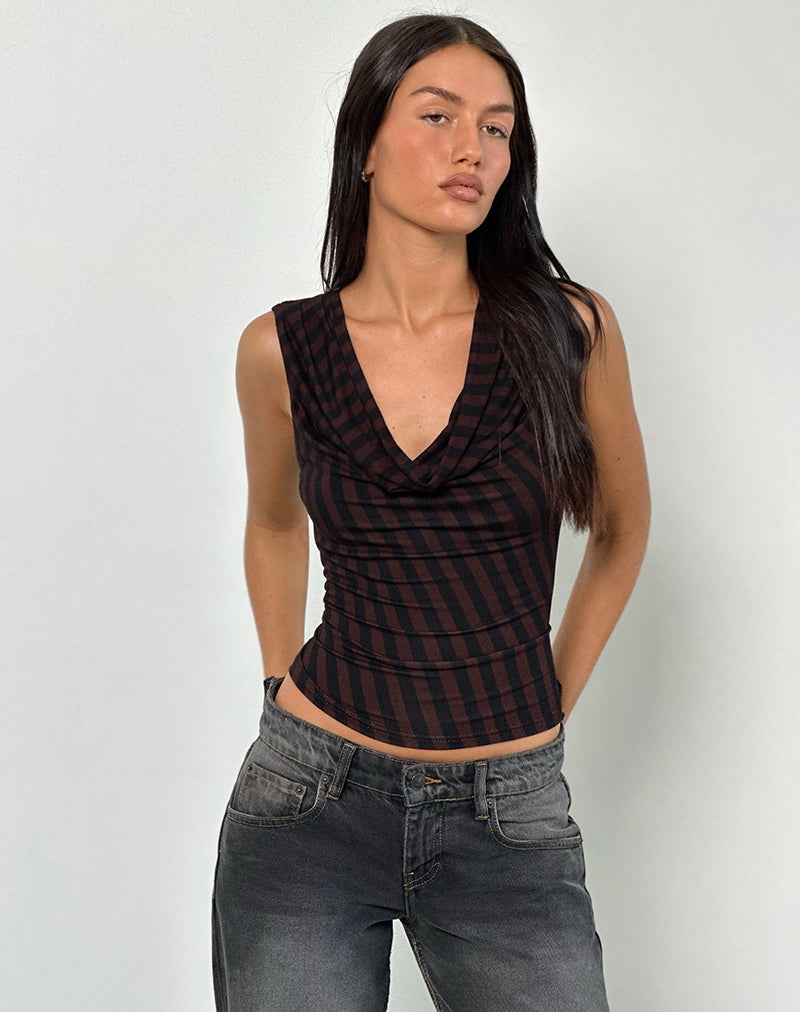 Hikari Top in Diagonal Stripe Maroon