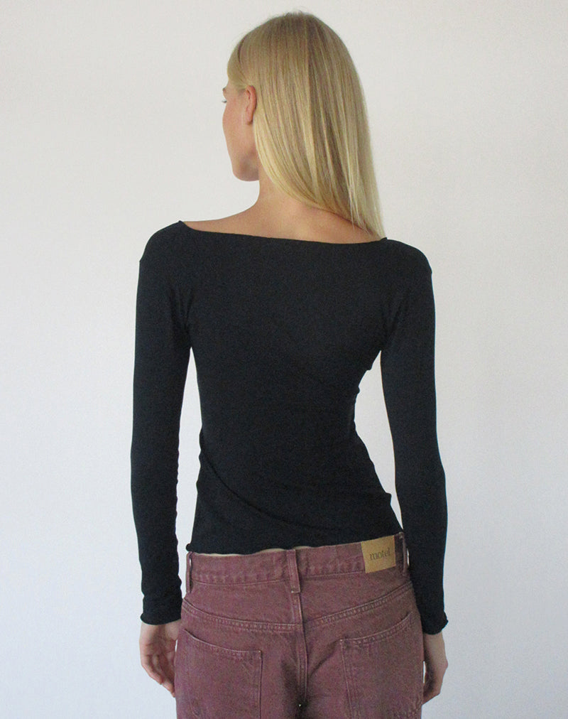Image of Holis Long Sleeve Wrap Top in Jersey Black