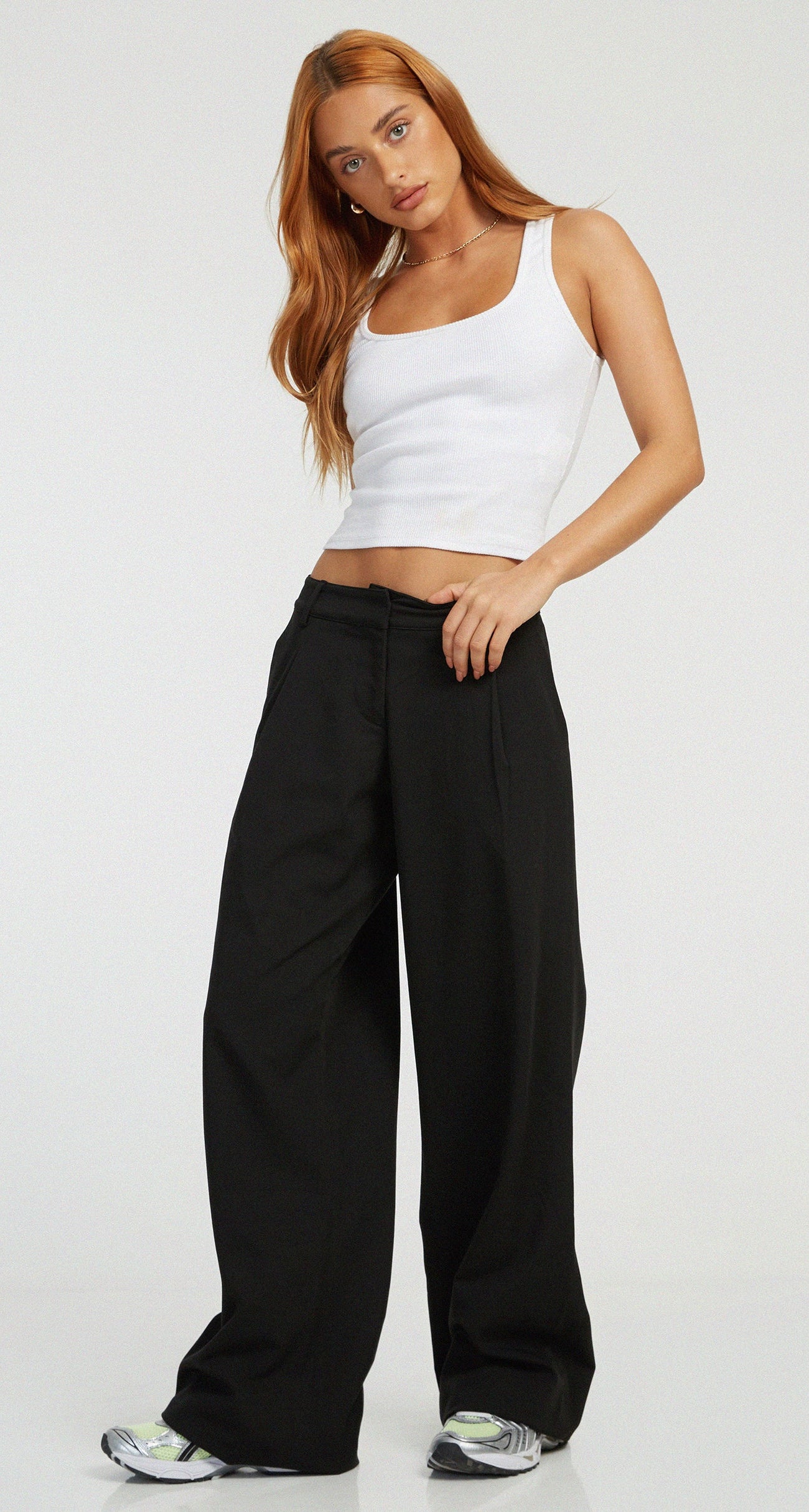 Black Low Rise Wide Leg Trouser | Hondra – motelrocks-com-us