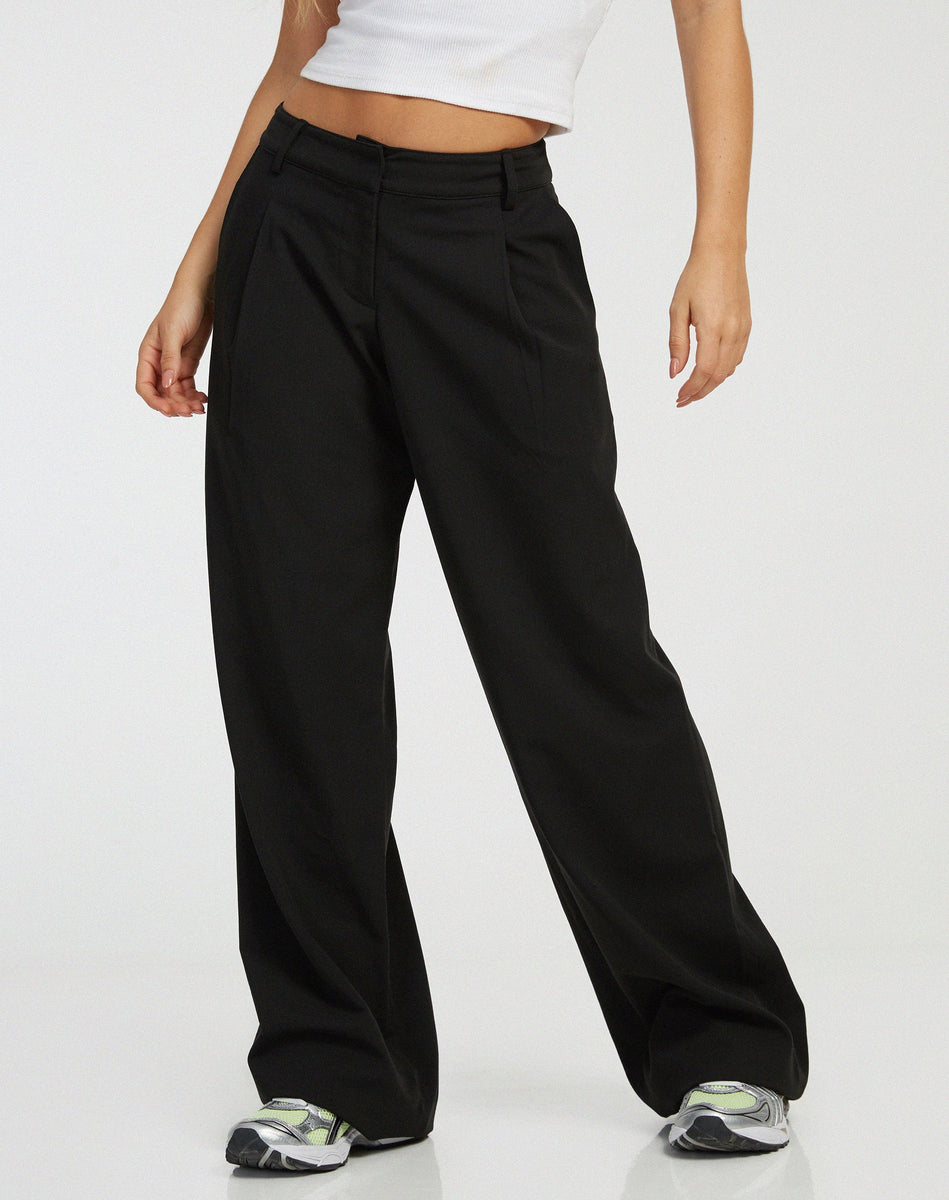 Black Low Rise Wide Leg Trouser | Hondra – motelrocks-com-us