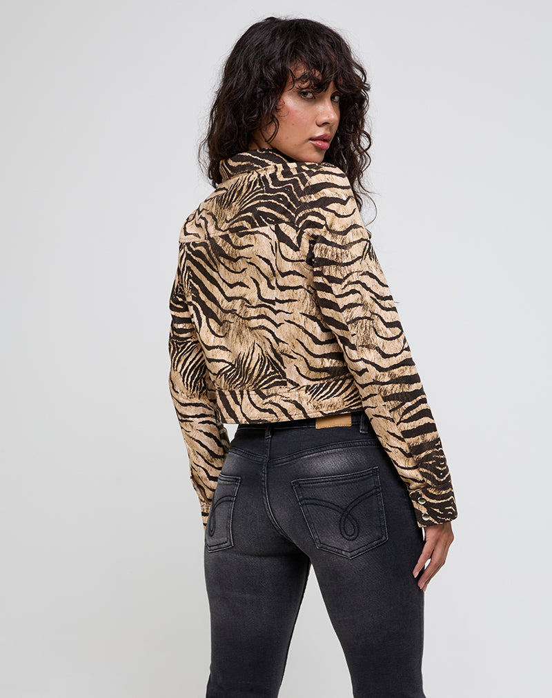 Wild Animal Print Cropped Long Sleeve Zip Up Jacket | Hoshi