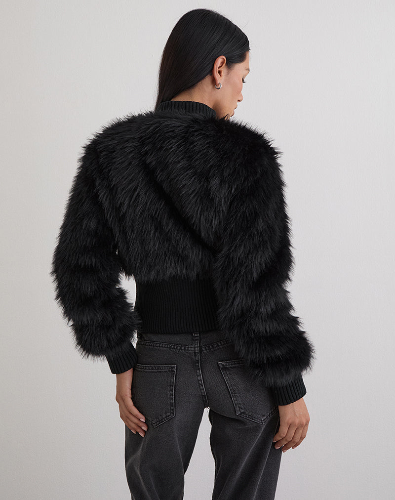 Black Shaggy Faux Fur Jacket | Homari – motelrocks-com-us