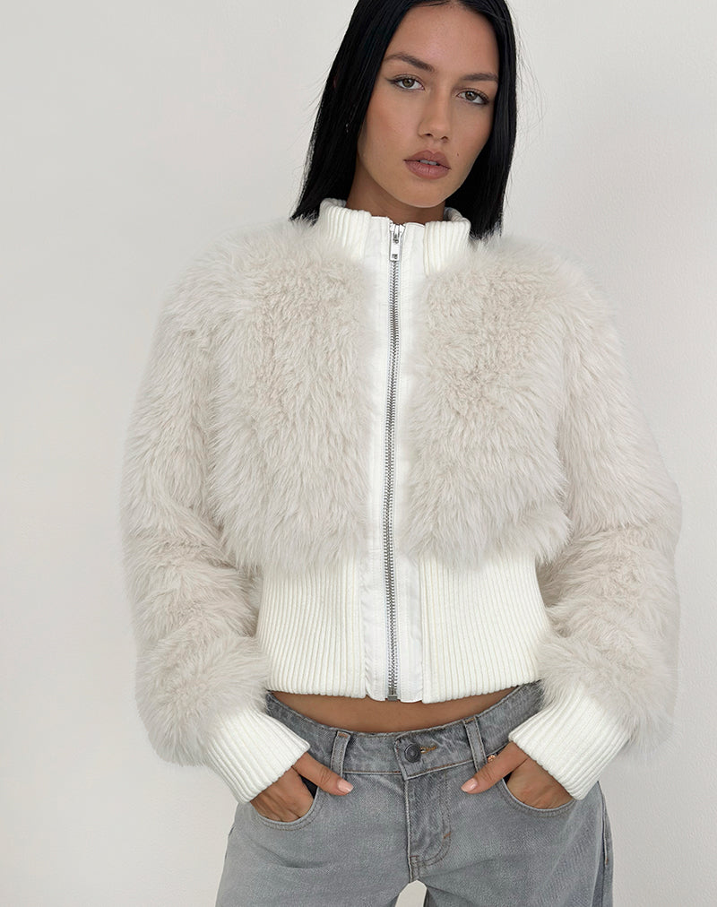 Image of Homari Shaggy Faux Fur Jacket in Cream