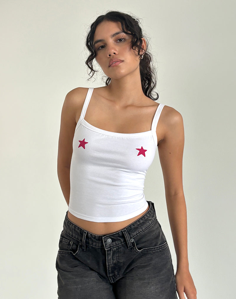 Icah Cami Top in White with Stars Placement